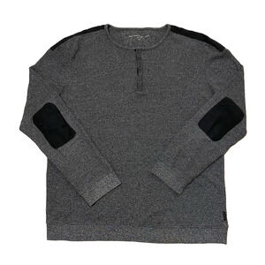 John Varvatos Star USA Waffle Knit Henley XL Elbow Patch Designer Minimalist
